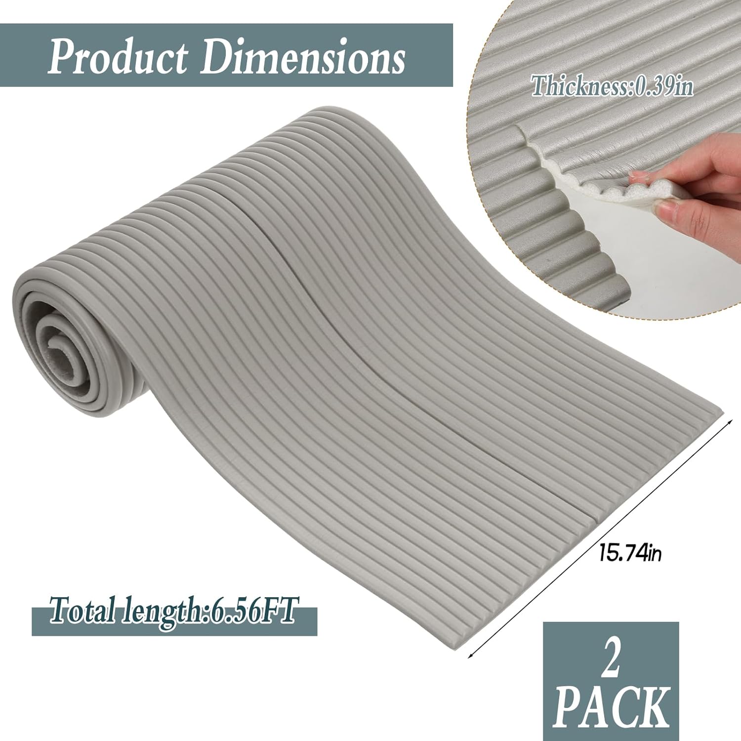 2 Rolls Anti Collision Wall Padding -15.8 x 78.7 Inch Soft Foam Wall Panels 3D Self Adhesive Padded Headboard for Playroom Bedroom Furniture Corner, Gray