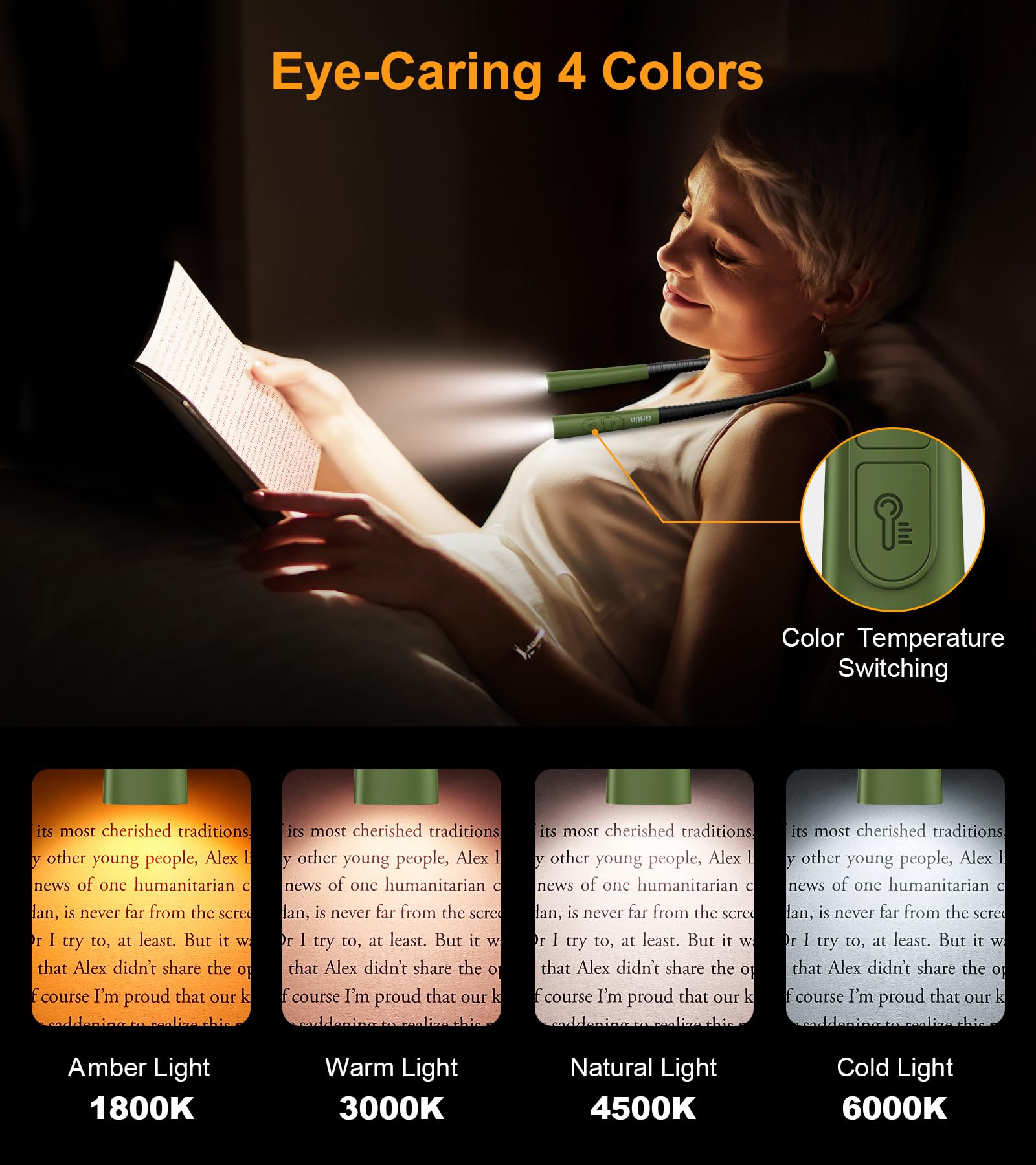 Gritin Book Light, Rechargeable Neck Light for Reading - Image 3