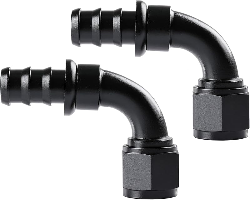 Conexão para mangueira de combustível e óleo Ucreative 12AN 90° Push Lock preta – 2 unidades