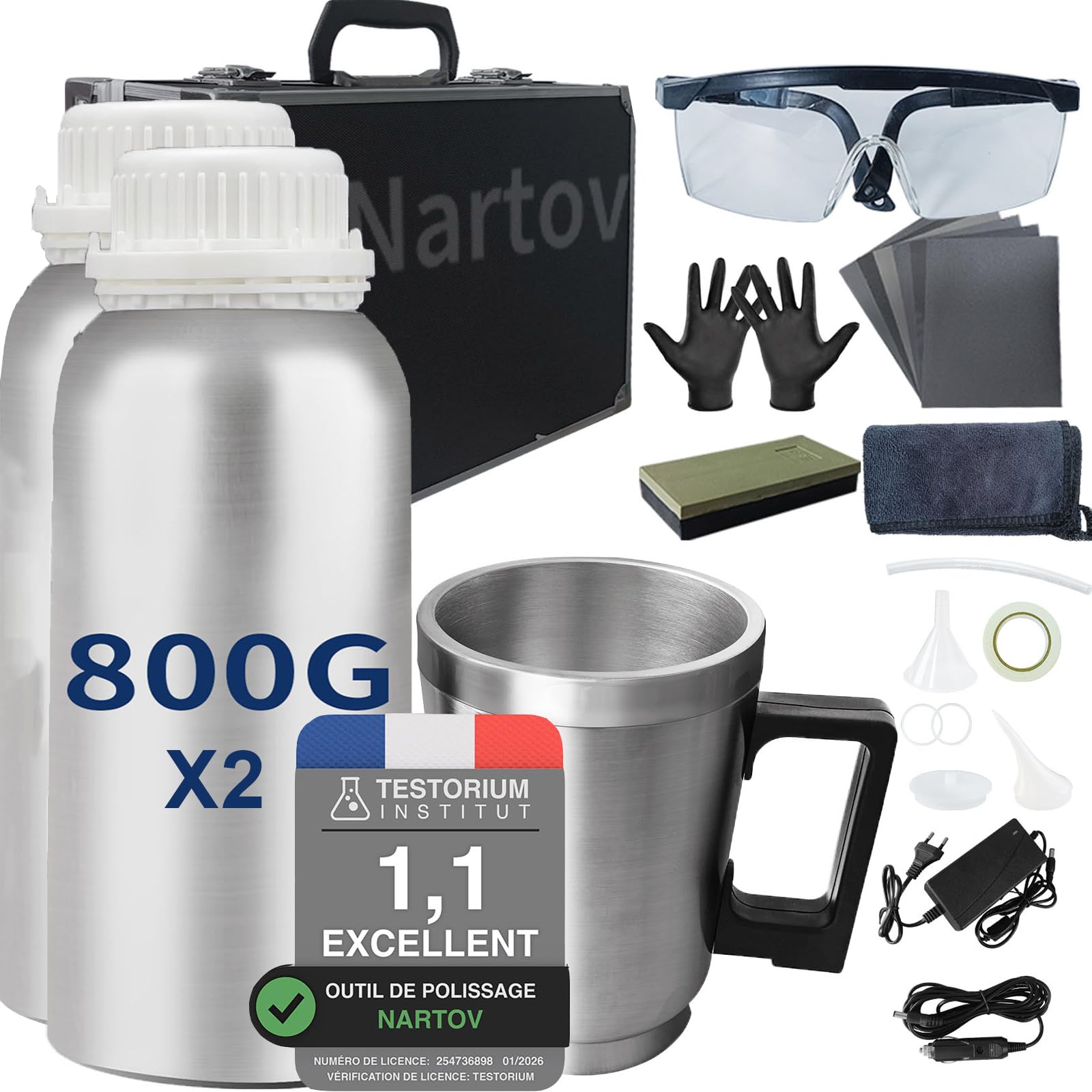 Kit Renovation Phare Voiture 1600g pour l'Oxydation et Les Rayures, Renovateur Phare Voiture avec 6 Feuilles de Papier Abrasif, Polymerisation Phare avec Boîte de Rangement et Chauffage