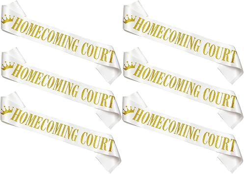 Homecoming Court Sashes Bulk 6 pack, Gold Glitter Letter Sashes for Pageants Homecoming Party School Dance Graduation Party Favors Decorations Accessories,White