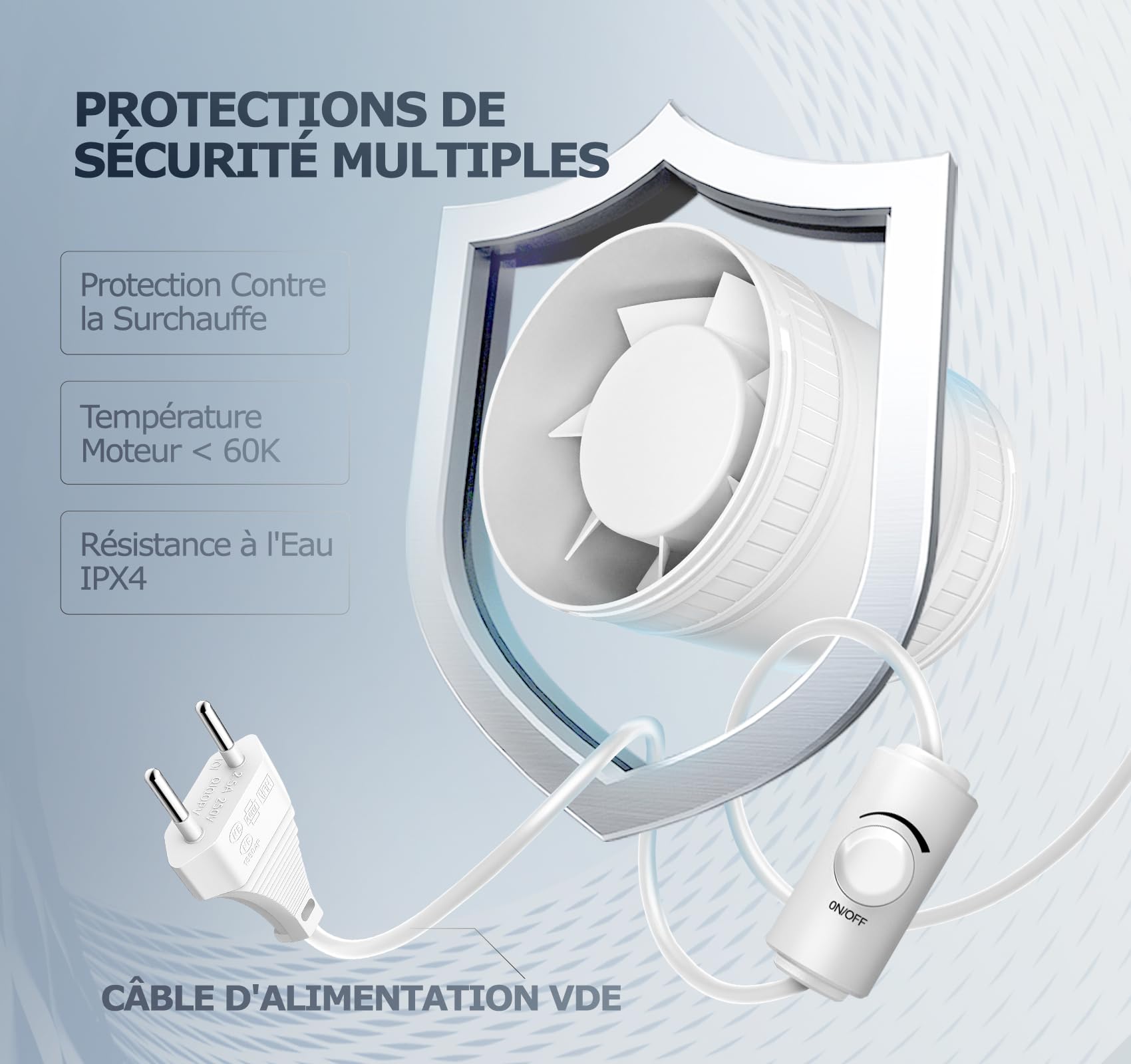 Extracteur d'Air 100 mm à Vitesse Réglable, Compact Ventilateur Silencieux et Puissant, Aérateur d Air avec Protection Contre la Surchauffe, VMC Salle de Bain Cave Garage Tente