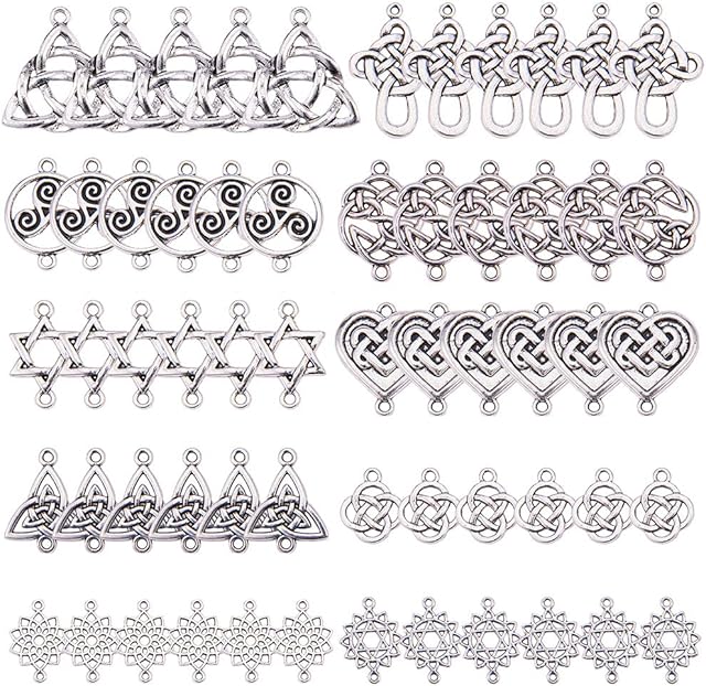 SUNNYCLUE 60pcs Celtic Knot Connector for Jewellery Making Antique Silver Flower of Life Connector Charms Pendants Craft Supplies Jewellery Findings Accessory Necklace Bracelet