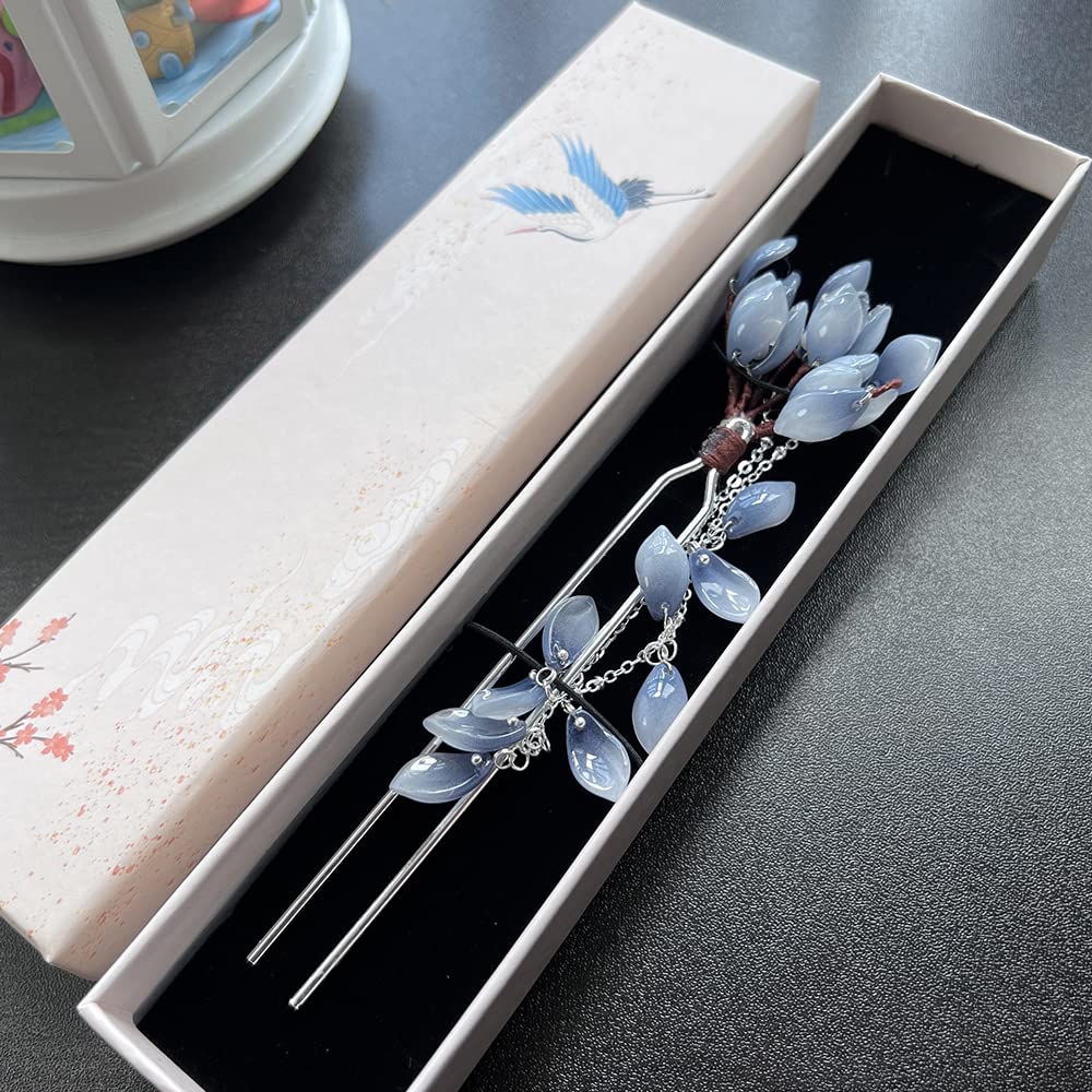 Flower Petal with Pearl Tassels Hairpin Chinese Hanfu and Style Hair Retro with Metal Handmade Hair Clip Hair Accessories for Women Girls Long Hair(Flower petals)