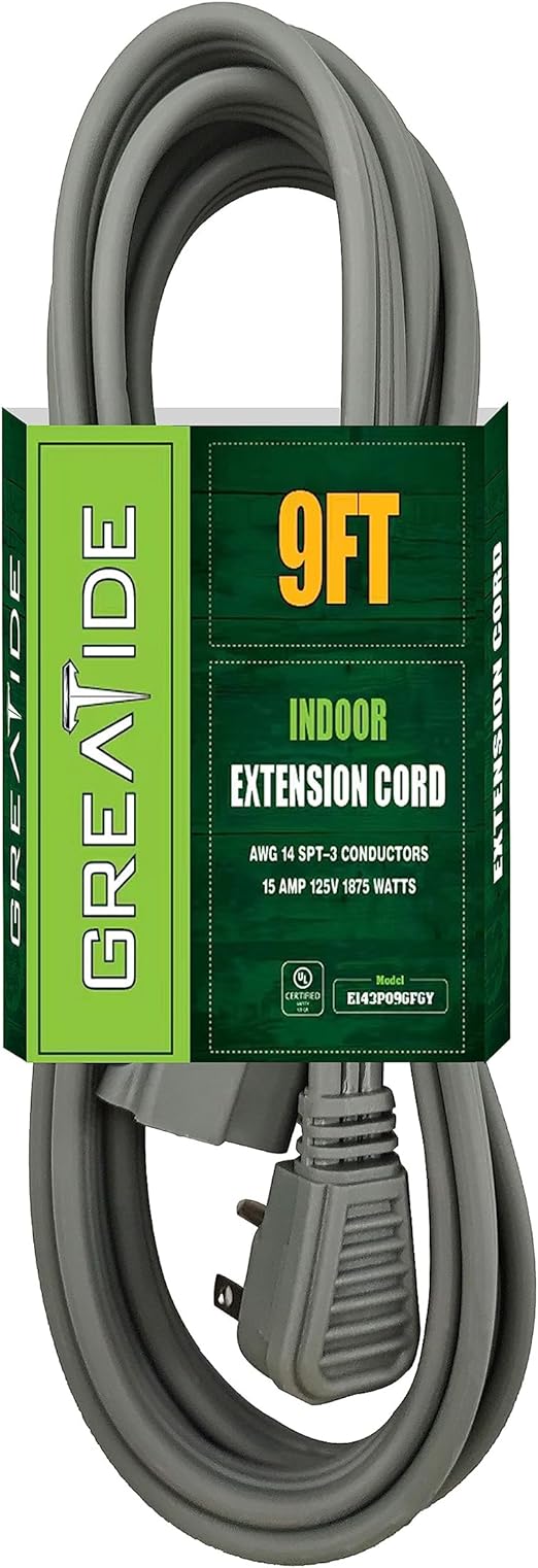 GREATIDE 9 Ft Heavy Duty Extension Cord Wire, 14 Gauge 3 Prong SPT3