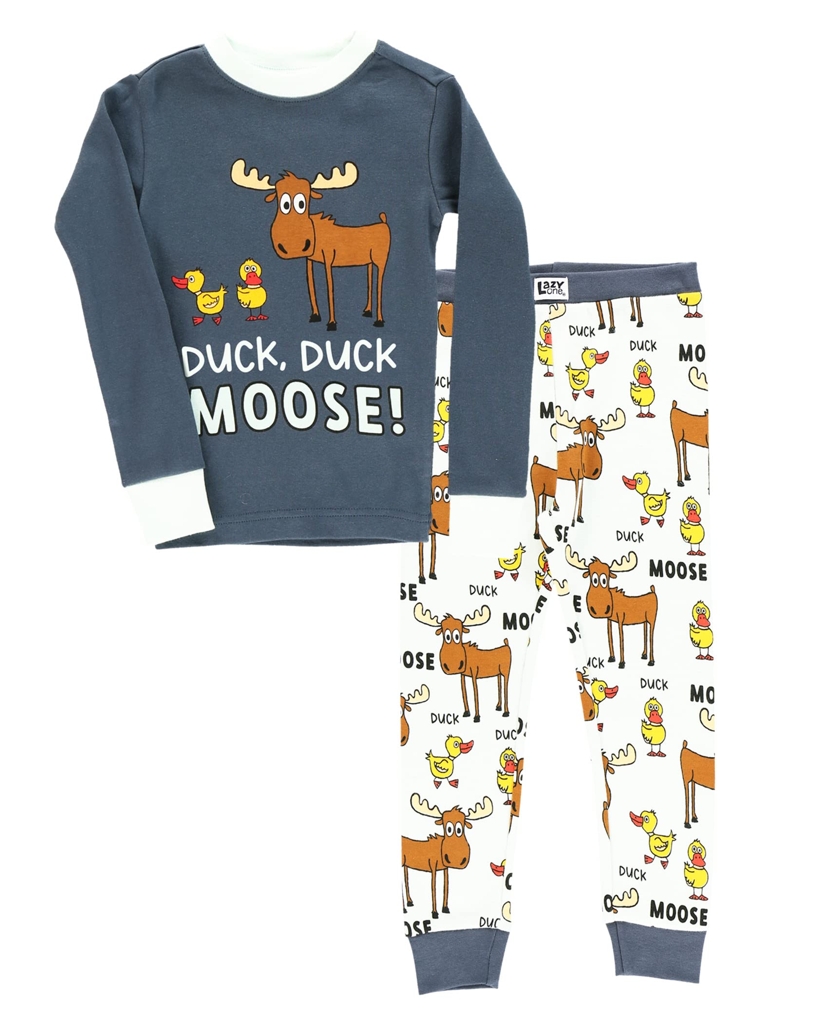 Lazy OneWarm Long-Sleeve PJ Sets for Girls and Boys, Cozy, Comfy, Funny Kids' Pajama Sets, Animal, Bear & Moose