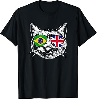 Half Britain And Brazilian British UK Brazil Flag Funny Cat T-Shirt