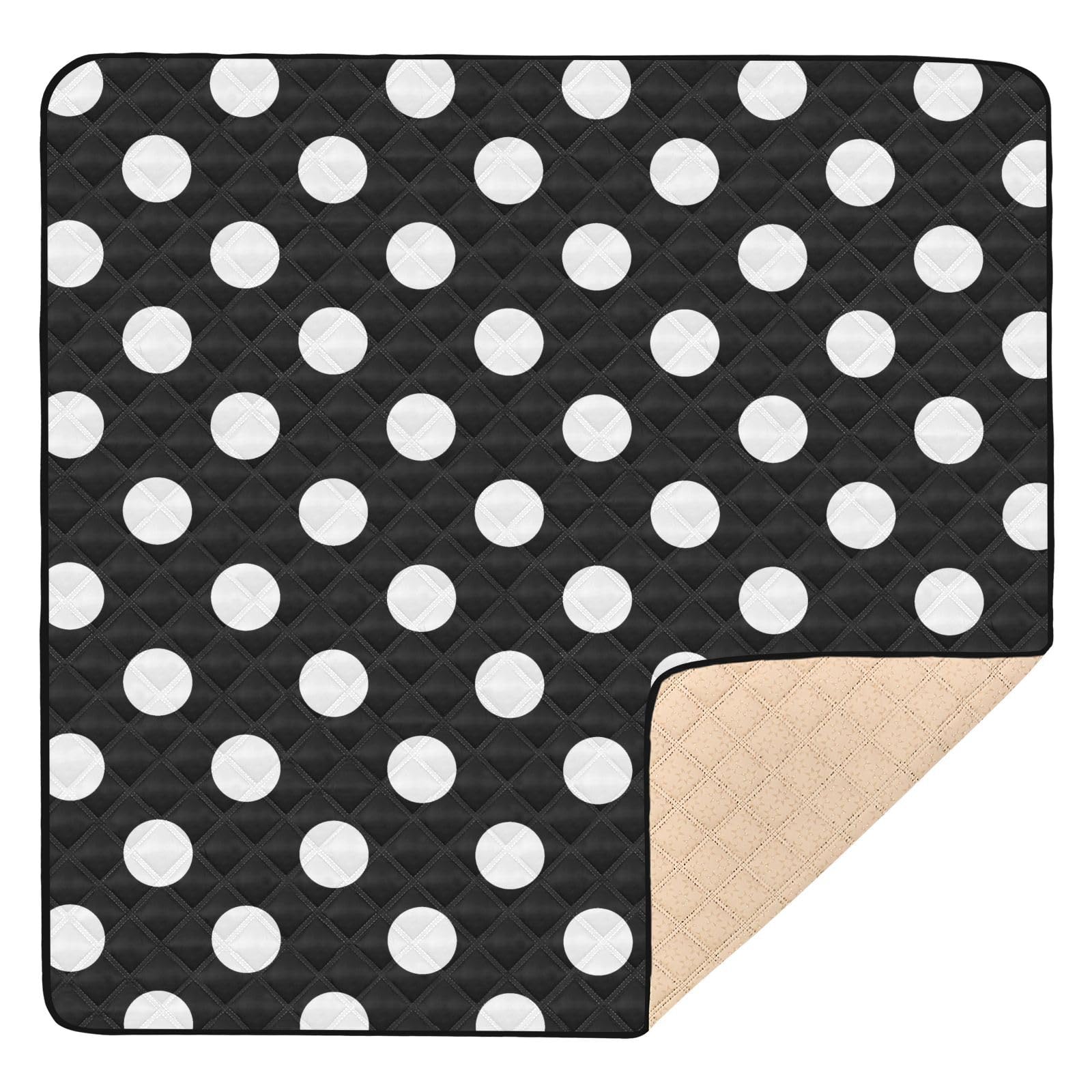 SPRIPORT Black Polka Dot Baby Play Mat for Floor 50