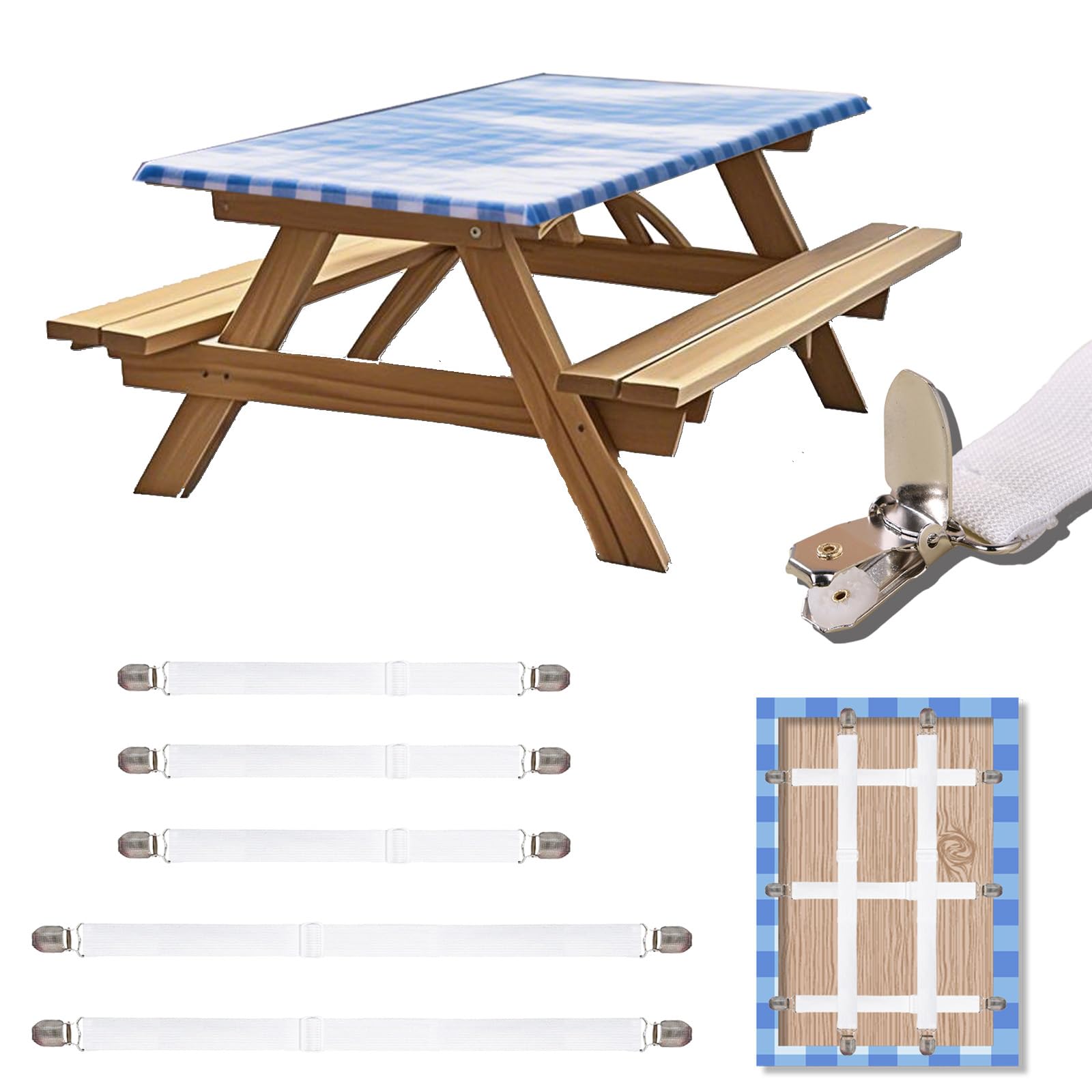 CHACROC Tischdeckenklammern Outdoor für Dicke Tischplatten, Tischdeckenhalter Tischdeckenbeschwerer Betttuchspanner Verstellbar für Dicke Tische, Restaurant, Gartentisch & Picknick - Weiße