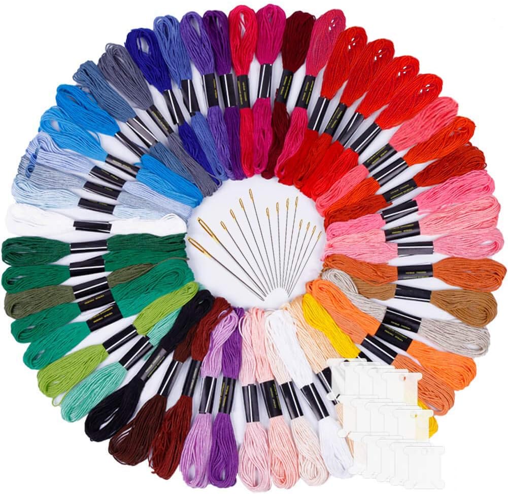 Paxcoo 50 Skeins Embroidery Floss Cross Stitch Supplies Cross Stitch Thread with 16 Pcs Embroidery Needles and 15 Pcs Floss Bobbins
