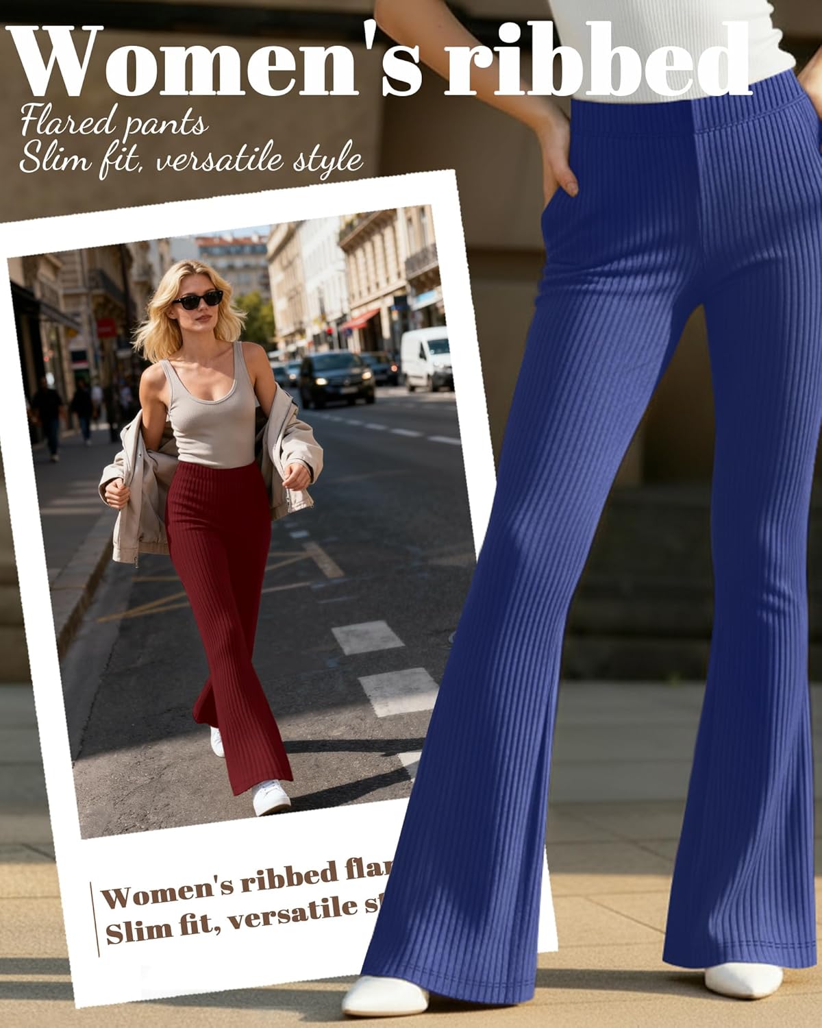 3 Pack Women's Ribbed Flare Yoga Pants High Waist Flare Leggings Casual Bell Bottoms Workout Soft Bootcut Leggings - Image 2