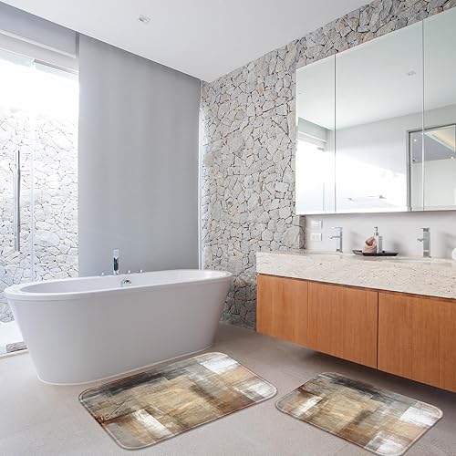 Miniatura 7 de Britimes Juego de 2 tapetes de baño de arte abstracto moderno, color marrón y gris, cubierta lavable, tapetes para decoración de baño, 16 x 24 y 20