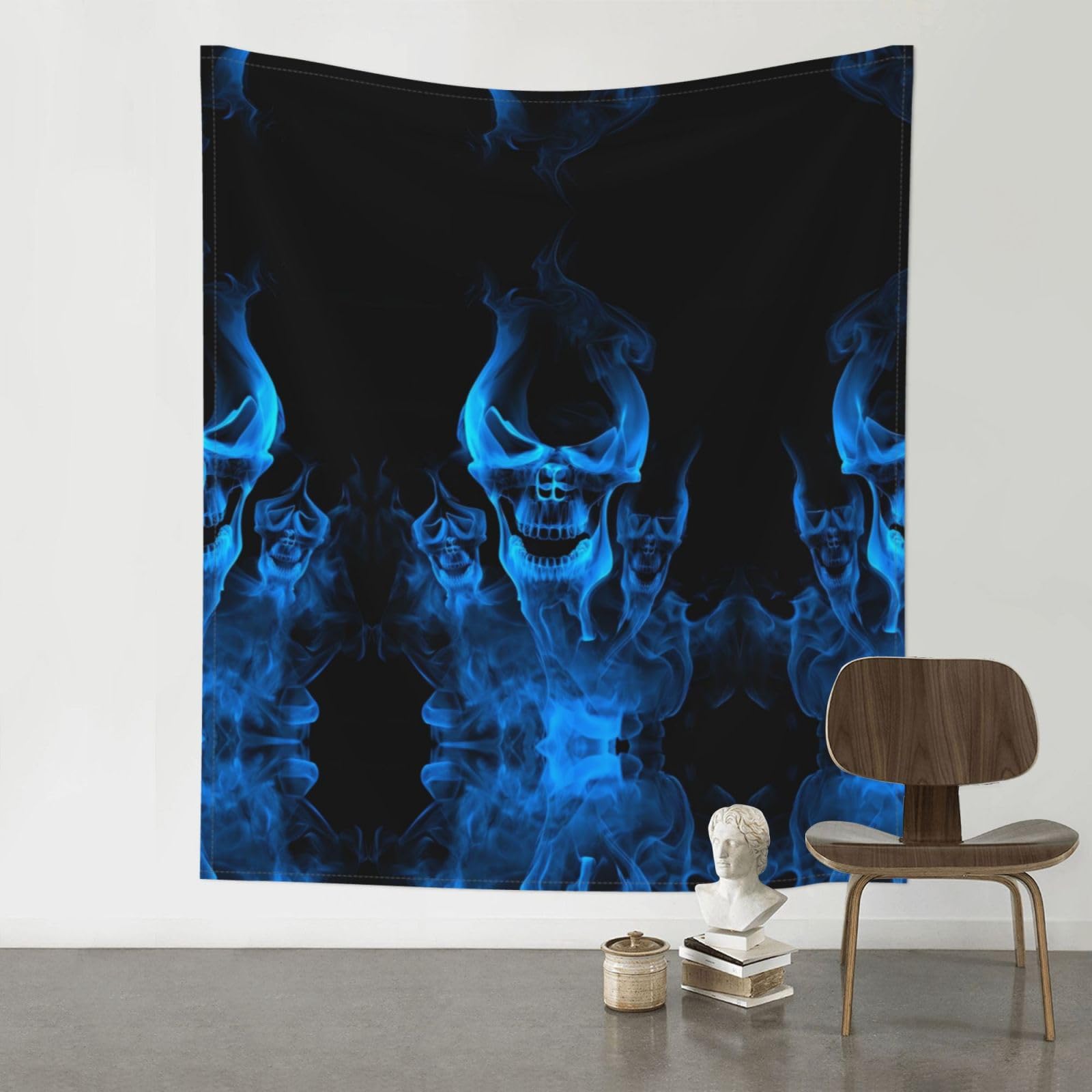 YYHWHJDE Flame Skeleton Skull Head Prints Wall Tapestry 60x51in - High-Grade Polyester Throw Blanket for Bedroom, Dorm, Beach & Picnic Decor