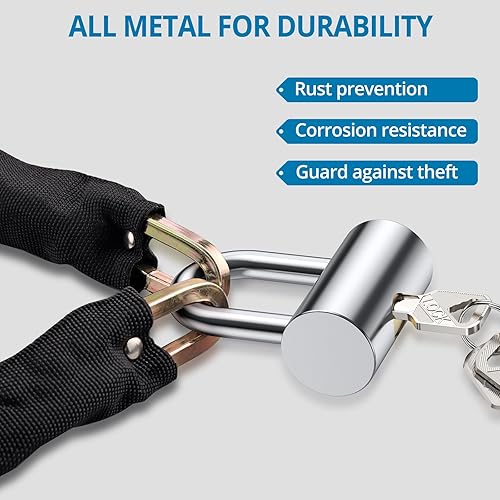 Miniatura 4 de AUTOUTLET Cerradura de cadena con cerradura en U, cadena de metal completo con cilindro de bloqueo de cobre creciente para motocicleta, bicicleta y