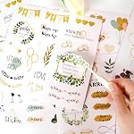 Wedding Stickers for Scrapbooking, 8 Sheets 200+ Pcs Gold-Green Romantic Anniversary Wedding Scrapbook Stickers for Scrapbook Planners, Self-Adhesive Waterproof Bridal Supplies for Bottles Laptops