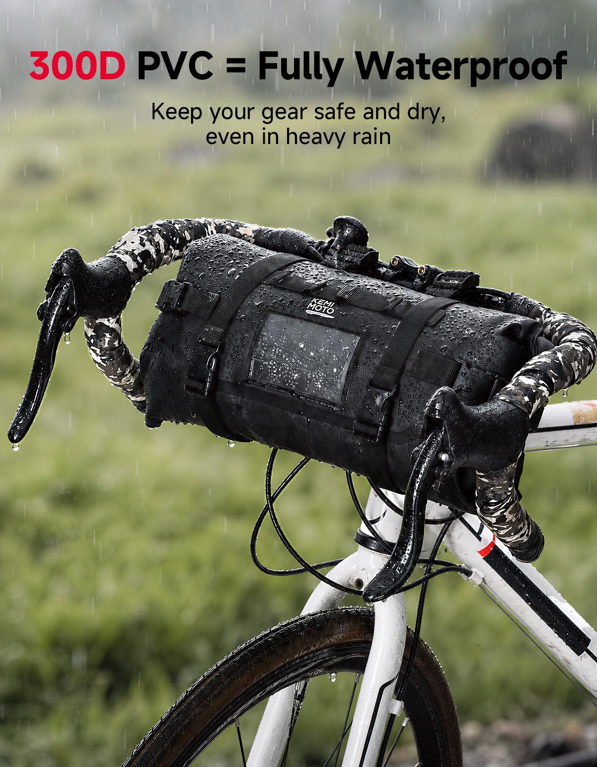 KEMIMOTO Sacoche Guidon Vélo 10L, Sacoche Avant Vélo Imperméable en PVC 300D avec Sangles Antidérapantes pour VTT, Velo de Route, Gravel et Velo Électrique
