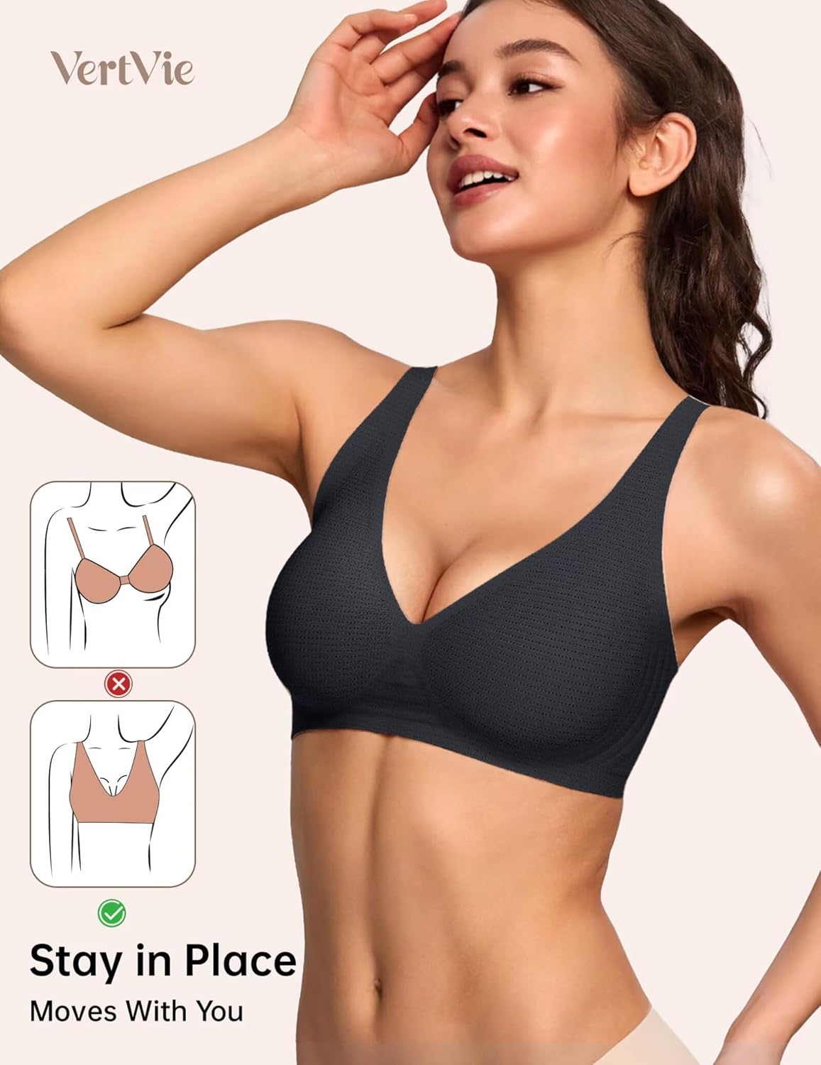 Vertvie Jelly Wireless Bras for Women Push Up Plunge Seamless T-Shirt Bras No Underwire Supportive Full Coverage Bralettes - Image 3