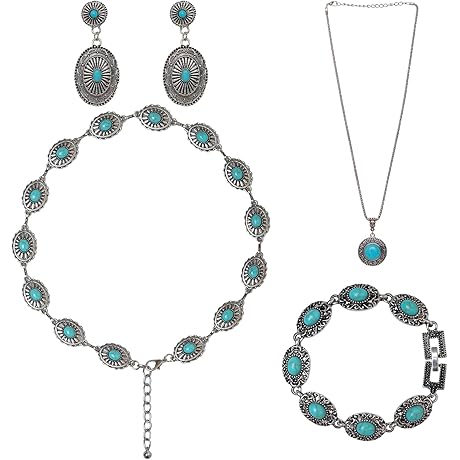 4 Pieces Bohemian Turquoise Jewelry Set: Chic Western Accessories for Women with...