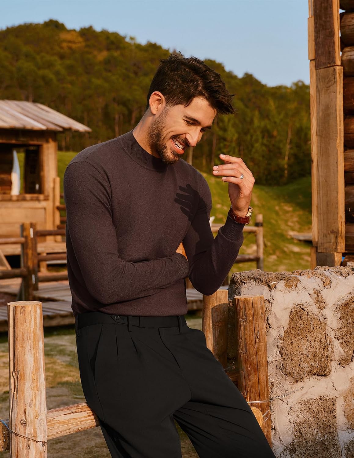 PJ PAUL JONES Mens Mock Turtleneck Sweater Long Sleeve Casual Pullover Sweater Slim Fit Basic Knit Tee - Image 3