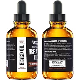 Leven Rose Spiced Sandalwood Beard Oil & Leave In Conditioner by Ranger Grooming Co, 100% Pure Natural Organic for Groomed Beards, Mustaches, and Moisturized Skin 1 oz