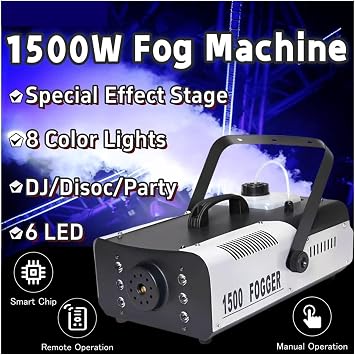 1500W 8 Color Lights Smoke Machine 6 LED Remote Control Fog Special Effect Stage Equipment For DJ Disco Party Wedding Higher Capacity Stronger Output
