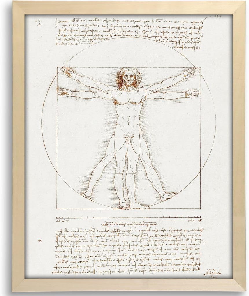 Arte de pared con boceto del hombre de Vitruvio - 8x10 | Decoración vintage | Decoración estética de la habitación | Decoración del hogar para sala de estar | Decoración de pared de oficina | Arte de la pared del dormitorio | Imágenes de baño decoración de pared | Decoración de la pared de la cocina