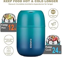 Vista 4 de Contenedor de alimentos aislado de 17 onzas para sopa termo para adultos de comida caliente, lonchera al vacío de acero inoxidable con cuchara