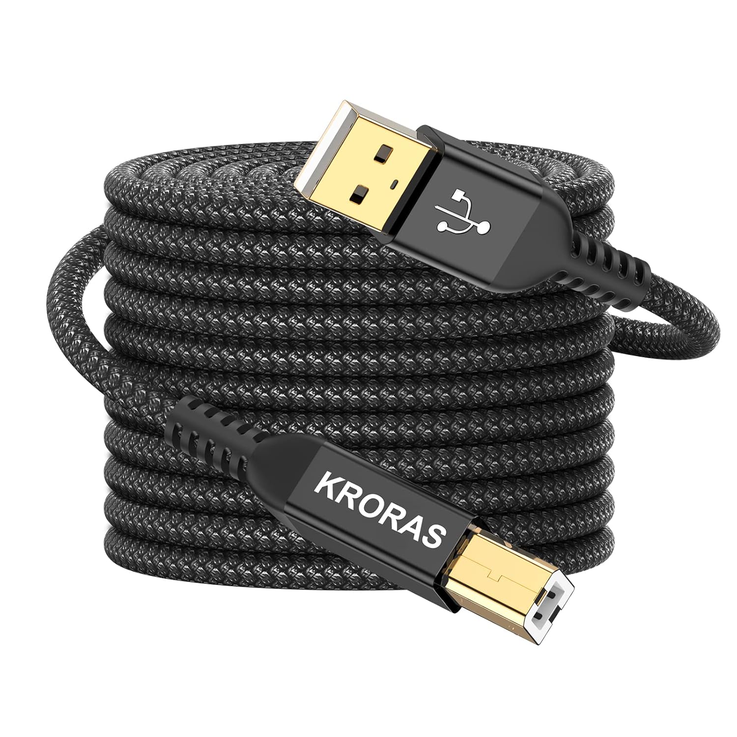         KRORAS USB 2.0 Printer Cable 10 feet, USB Type A Male to B Male Scanner Cord High Speed for HP, Canon, Dell, Epson, Lexmark, Audio Interface, Midi Keyboard and More       