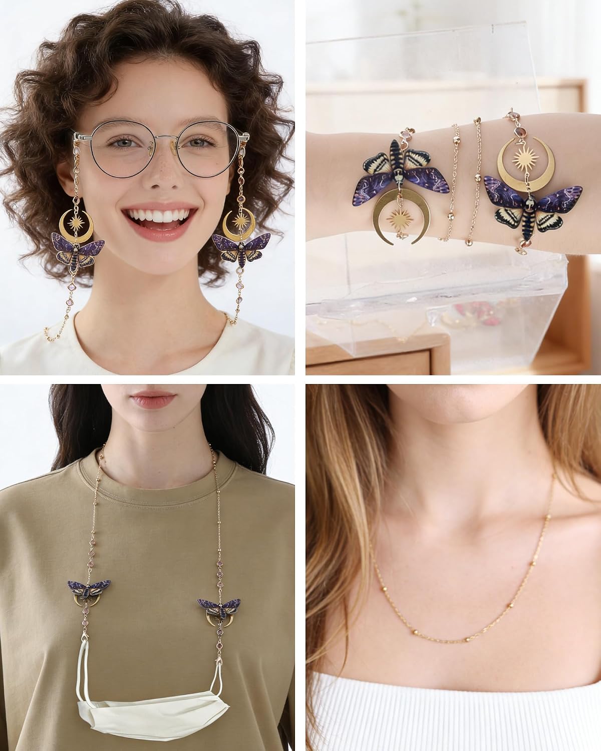 Moth Eyeglass Chain for Women - Butterfly Sunglasses Holders Around Neck Glasses Lanyard for Mom Sister Friend