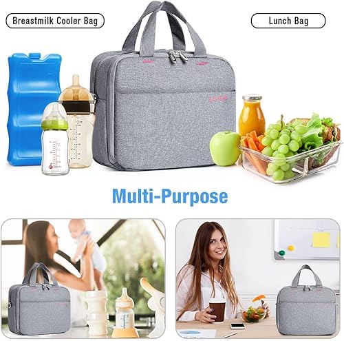 Miniatura 6 de Lekebaby Bolsa enfriadora de leche materna con bolsa de hielo, se adapta a 4 biberones, perfecta para madres lactantes y guardería