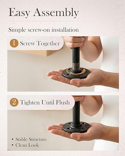 Miniatura 7 de Paquete de 10 pezones de acero maleable negro de 1 x 8 pulgadas, accesorios para pezones de acero maleable, estilo vintage industrial steampunk