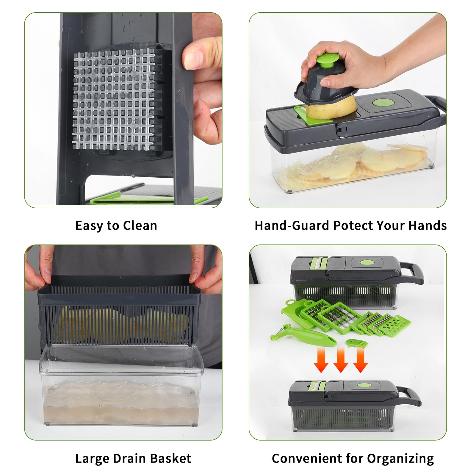 2025 UPGRADE Vegetable Chopper Pro - 14-in-1 BPA-Free Salad Cutter, Onion Dicer, Kitchen Gadget With Safety Guard (Green) - View #11
