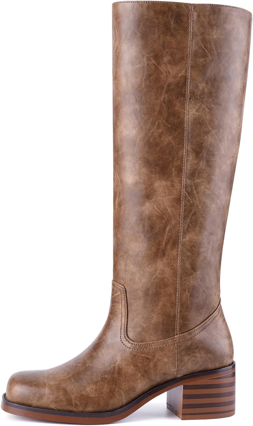 Banana Knee High Boots for Women Square Toe Chunky Block Heel Riding Boots Comfortable Low Heel Casual Wide Calf Tall Campus Boots - Image 8