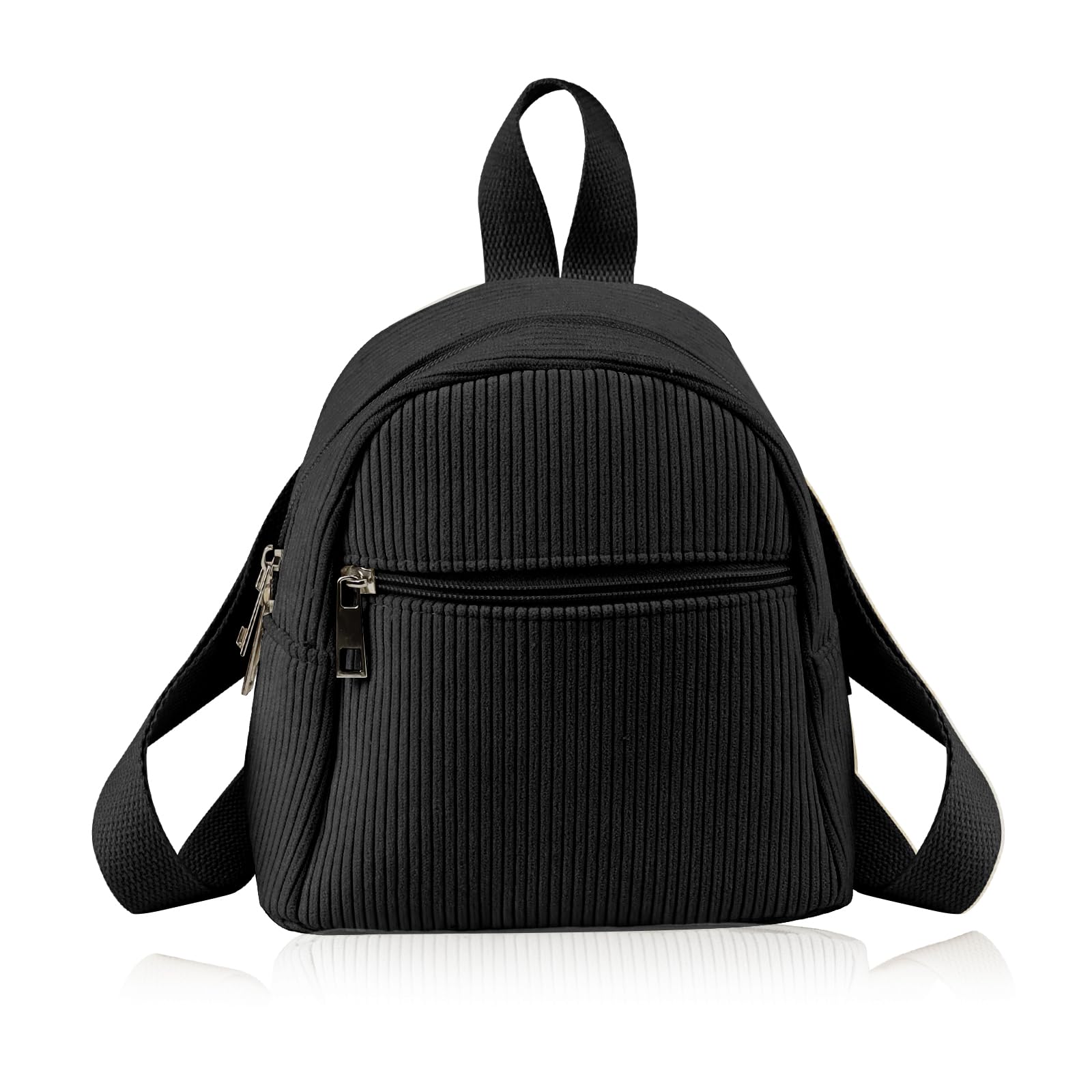Energather Cute Mini Backpacks, Corduroy Tiny Backpack Small Backpack for Women and Girls, Portable Ladies Backpacks (black)