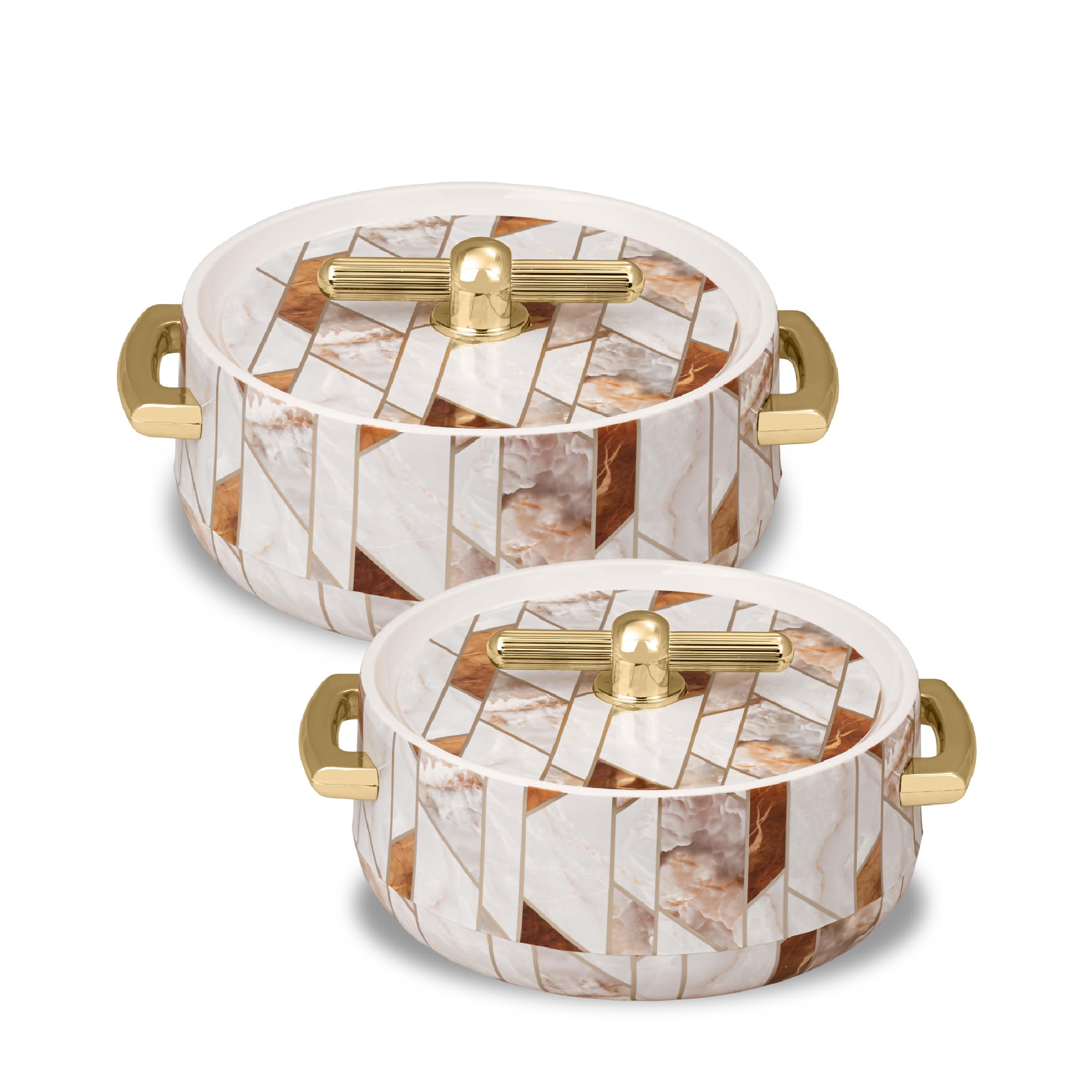 Selvel Elegance Insulated Casserole Set of 2, 700ml, 1200ml, Advanced PU Insulation, Hot Box for Roti, Chapati, Biryani, Keeps Food Hot 6 Hours, Housewarming Gift, Ceramica White, Diwali Gift