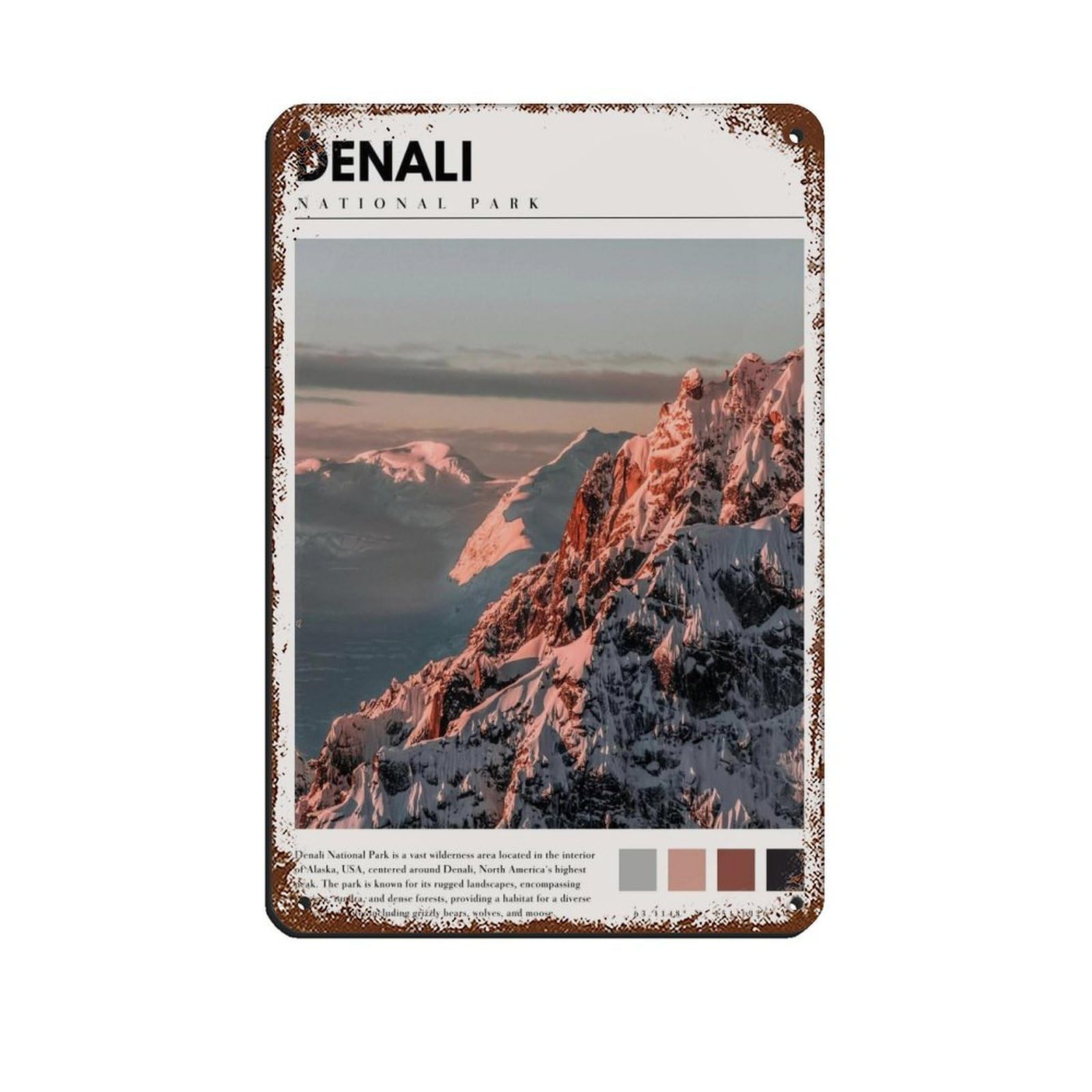 Denali Photography Poster Denali Peak Photo Art Retro Poster Metal Tin Sign Chic Art Retro Iron Painting Bar People Cave Cafe Family Garage Poster Wall Decoration 8x12inch(20x30cm)