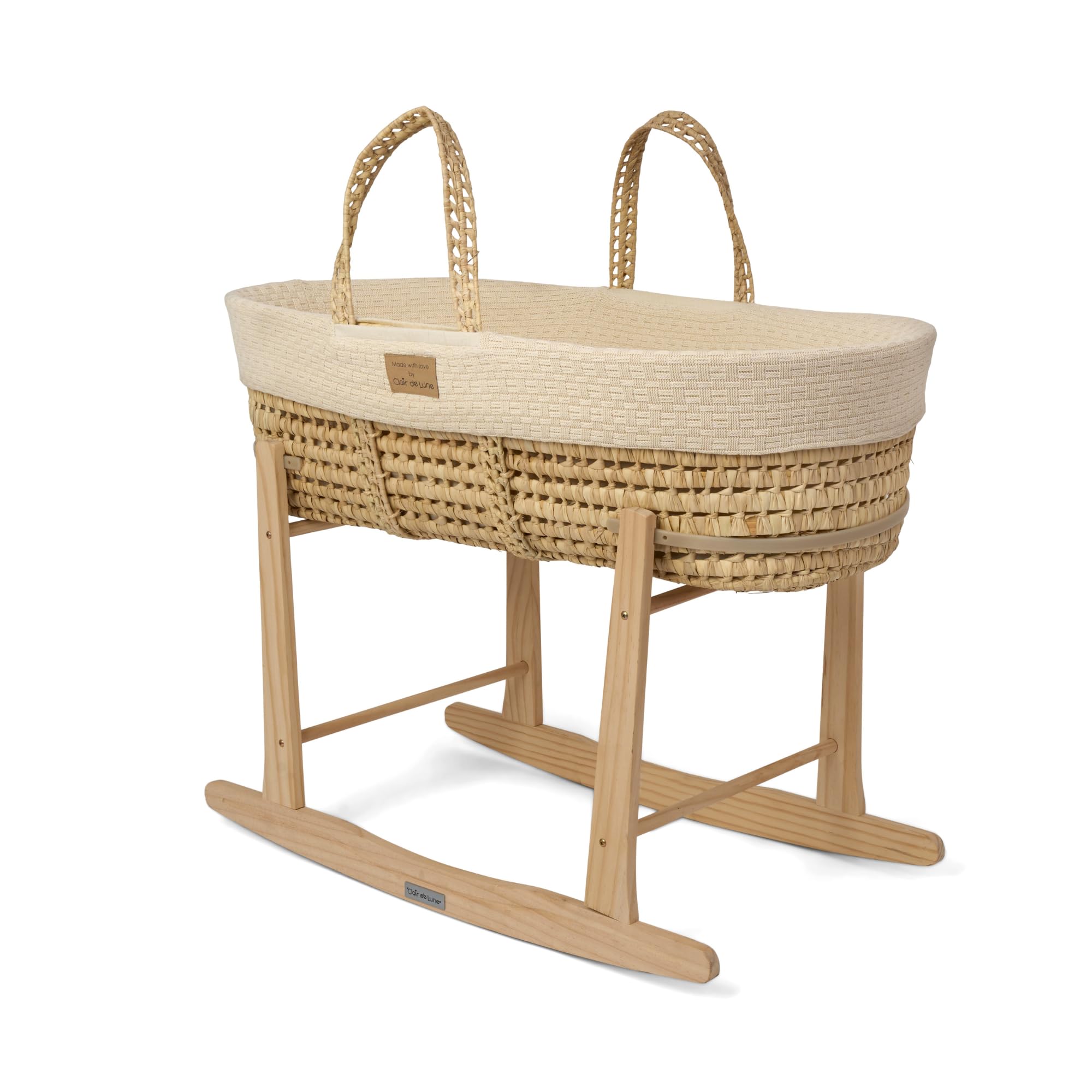 Clair de Lune Couffin en Palmier tricoté Bio avec Support à Bascule Naturel 75 x 28 cm (crème)