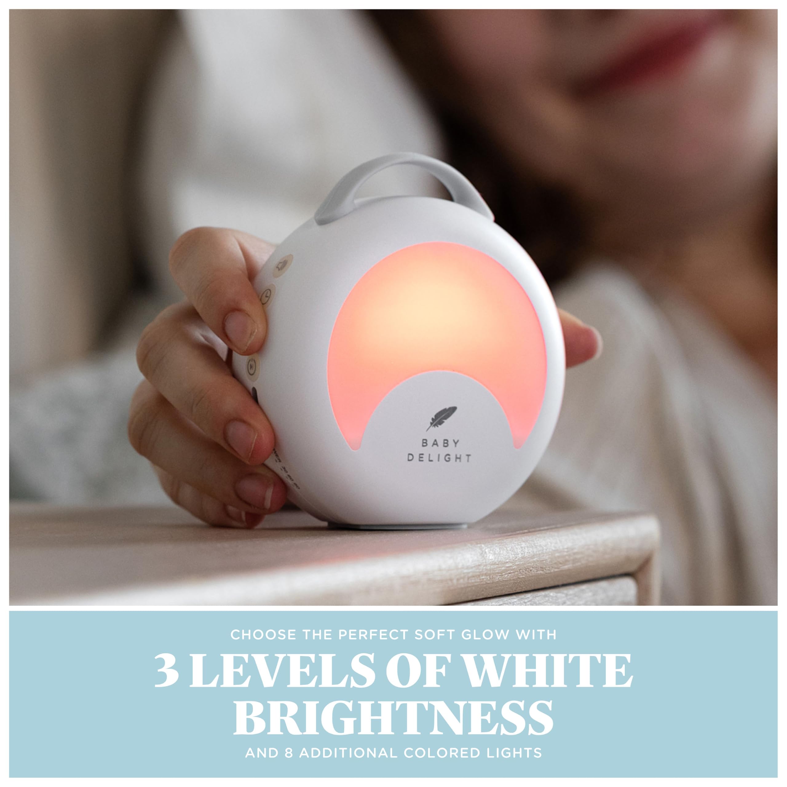 Baby Delight Tautropfen-Soundmaschine, tragbare Baby-Geräuschmaschine und Reise-Nachtlicht, 30 Schlafgeräusche, Schlaflieder, Naturgeräusche, weißes Rauschen und mehr, 8 Lichtfarben