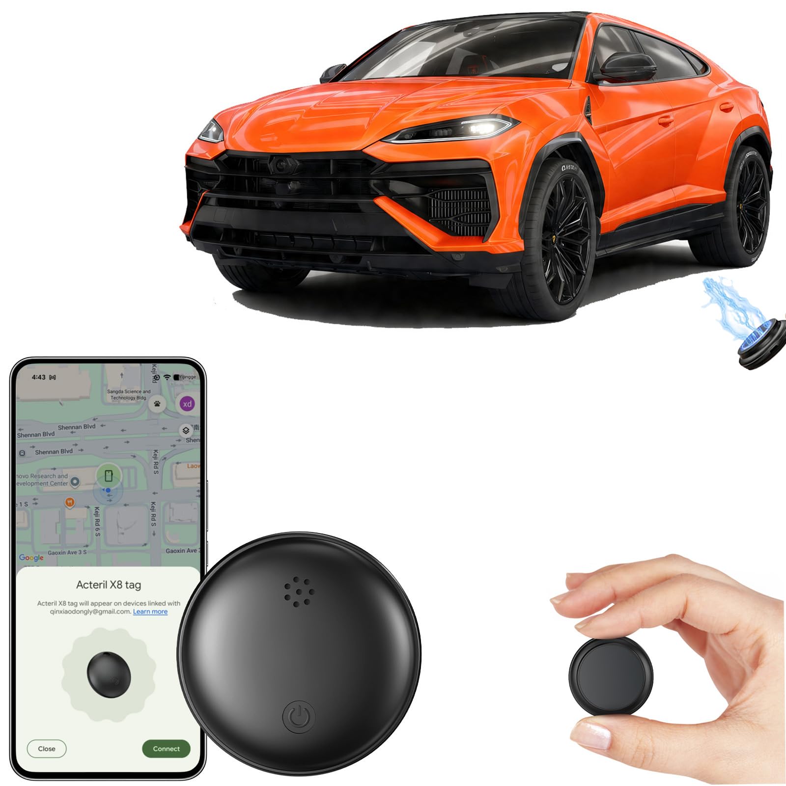 Android Smart Tag, Compatible con Google Find Hub (Sólo Android) Localizador GPS para Coche, Localizador Bluetooth, Impermeable IP67, GPS Coche localizador para Coches Sin cuota mensual - Negro