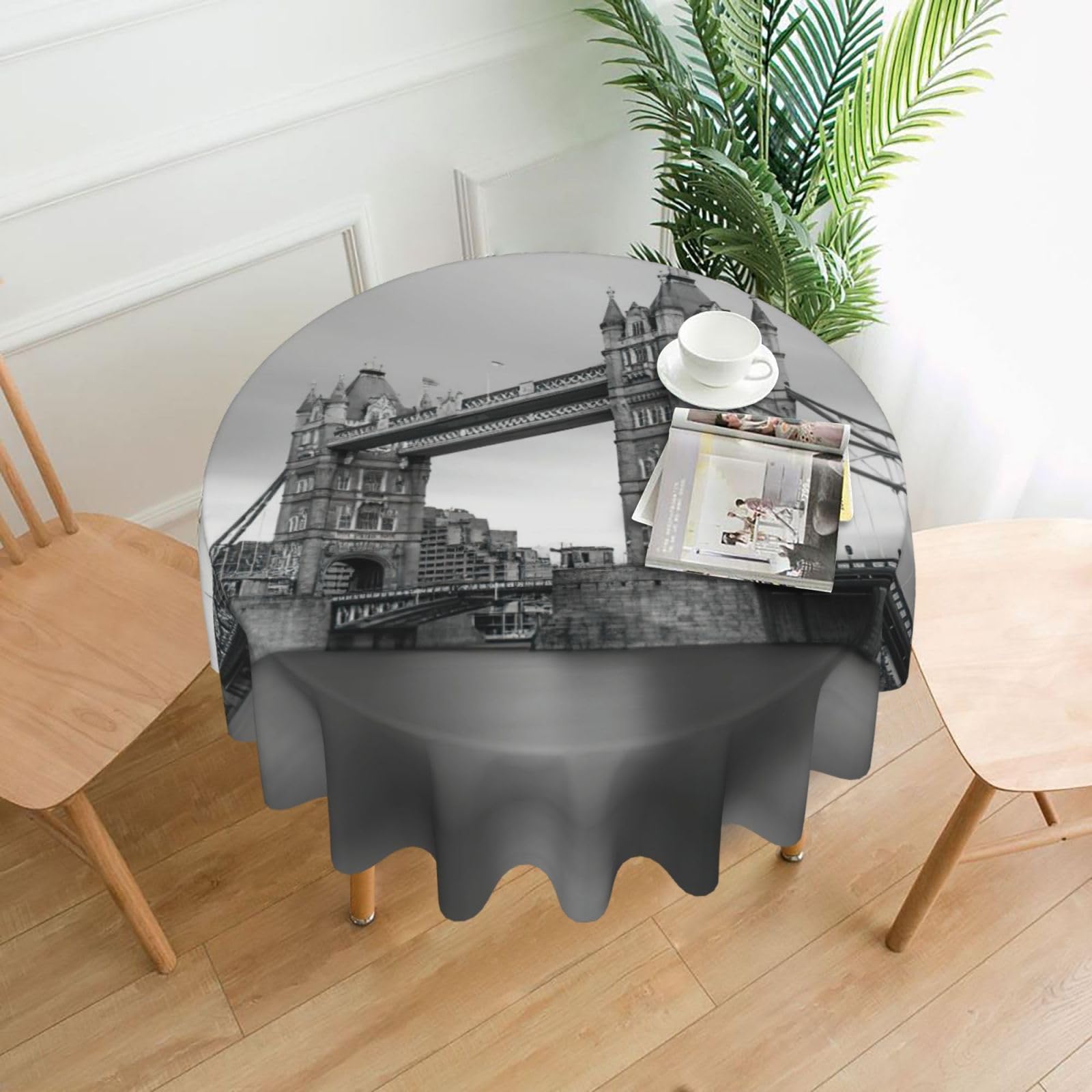 Zcmkjlg Spectacular Bridge Print Quick Ship Round Tablecloth 60in Polyester Washable Cover for Dining Room