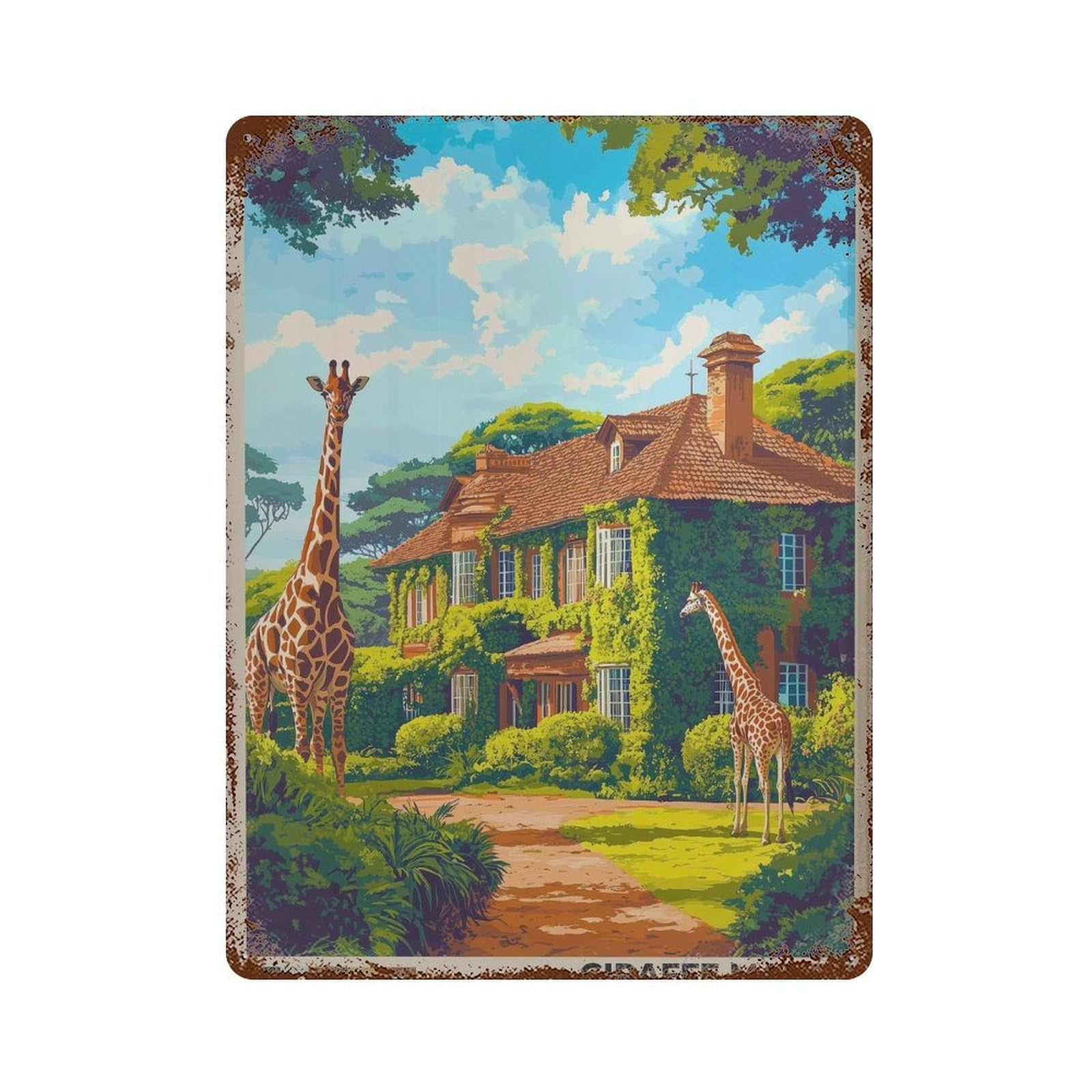 xiaoxiaoshen Giraffe Manor Kenya Travel Nairobi (2) Wall Decor Art Metal Tin Poster Modern Home Decor Art Home Bar Shop Decorations Vintage Sign 40x30cm
