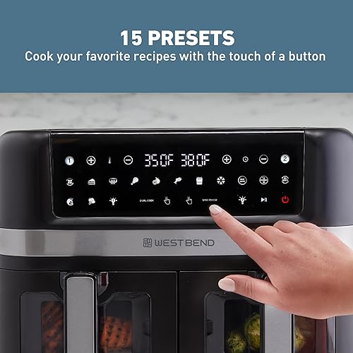 Miniatura 4 de West Bend Freidora de aire doble cesta de 10 cuartos de galón de capacidad con controles digitales, ventanas de visualización y 15 ajustes