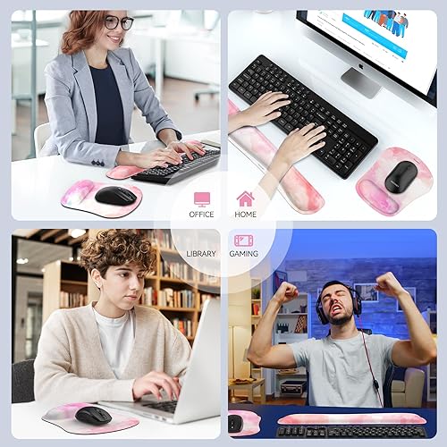 Miniatura 7 de TECKNET Reposamuñecas para teclado y alfombrilla para mouse con soporte de muñeca, juego de espuma viscoelástica para computadora, computadora