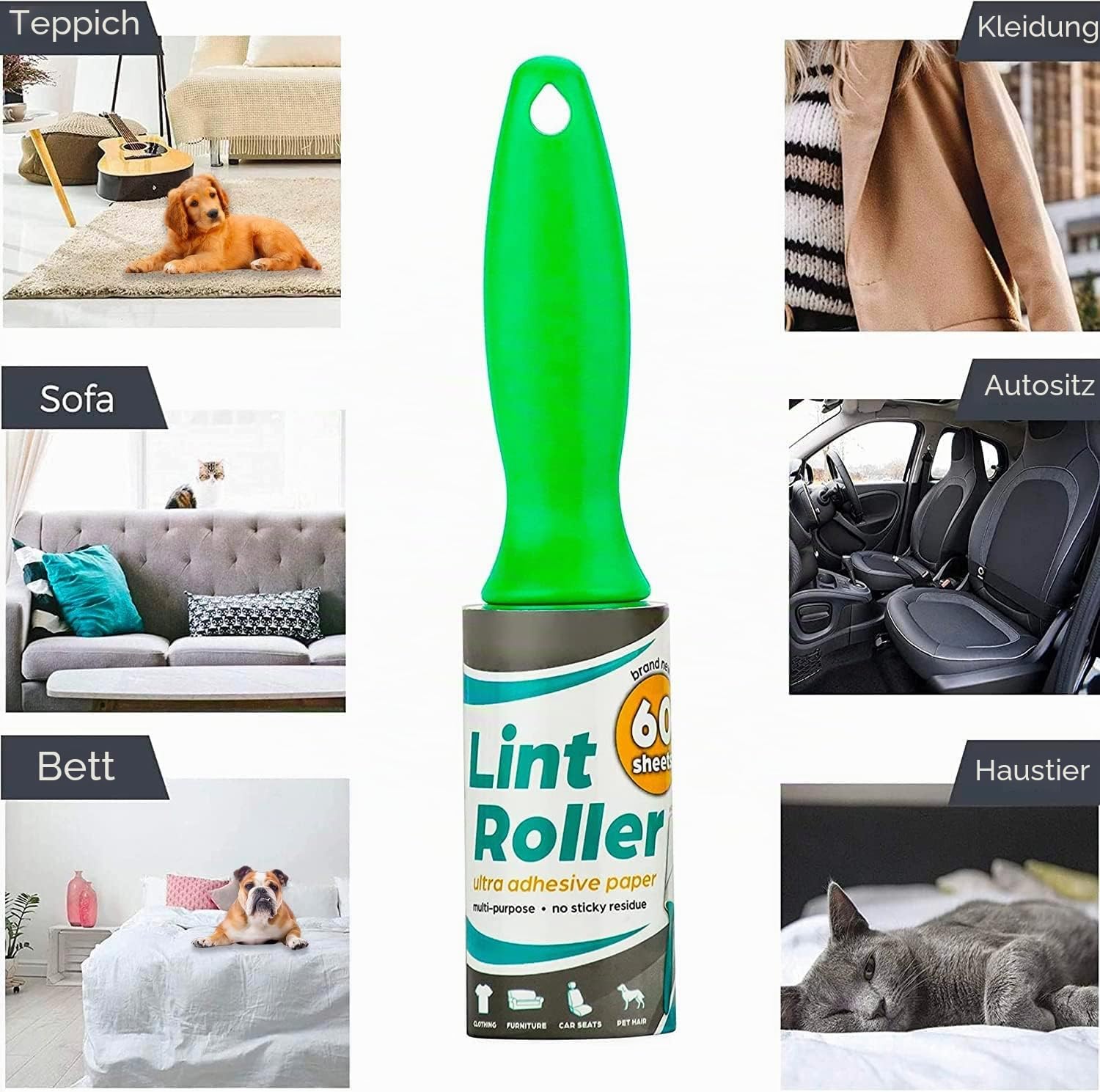 DecorRack Fusselroller Set (180 Blatt) – Extra Starke Fusselrolle für Tierhaare & Kleidung – Tierhaarentferner gegen Hunde- & Katzenhaare – Lint Roller inkl. 2 Nachfüllrollen (3er Pack)