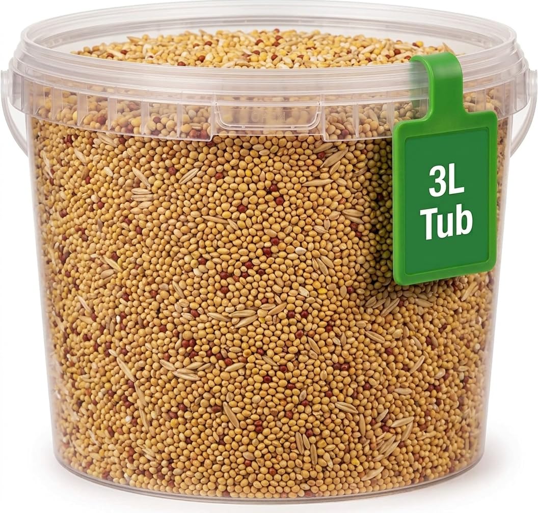 Premium Budgie Mix 3L Tub, Wild Bird Seed for Small Garden Birds, Robin Food, Bird Food for Outside Wild Birds