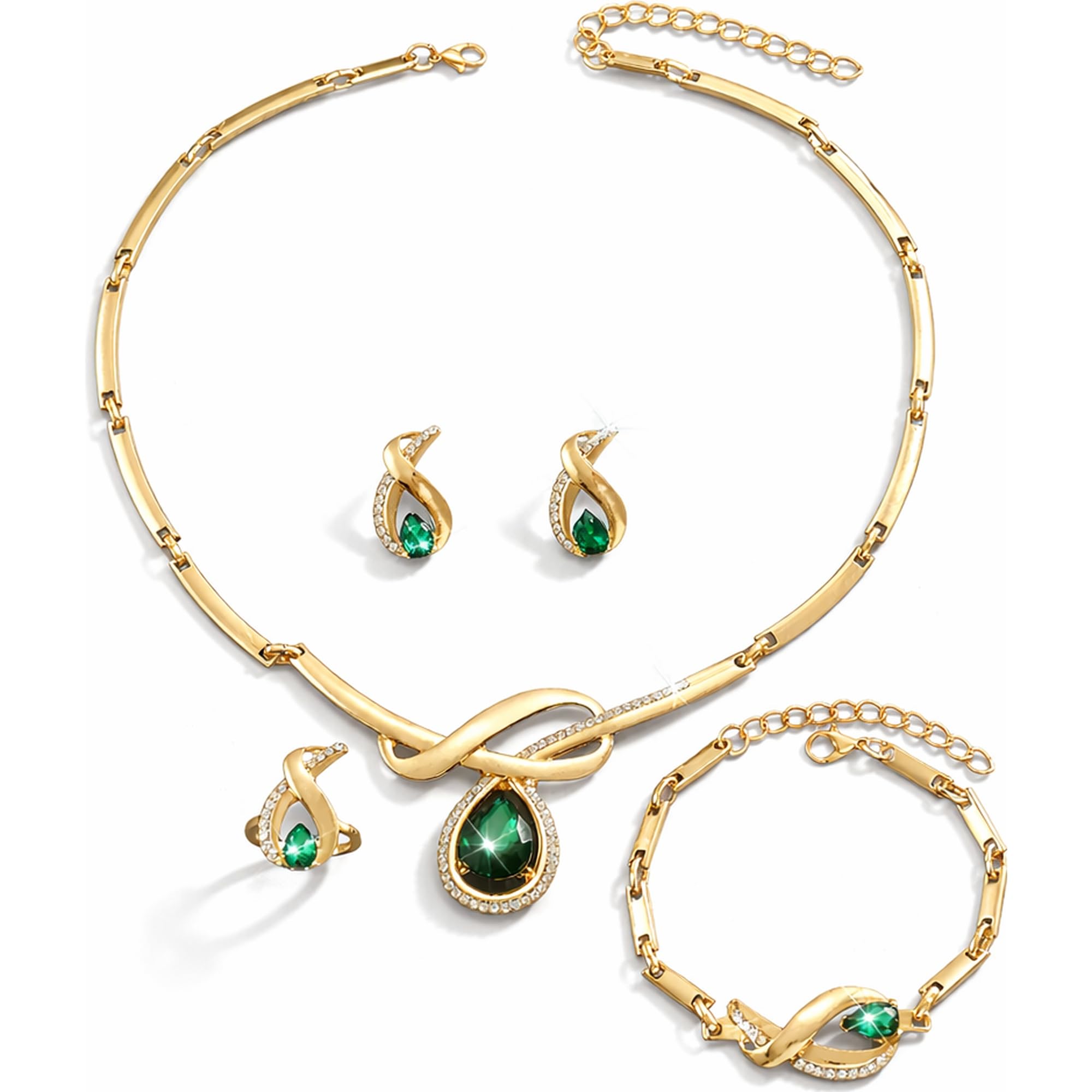 Crystal Necklace Jewellery Set for Women | Latest Stylish Design Fancy Western Party Jewellery for Girls | Pendant Necklace, Bracelet, Earrings & Ring Combo-image-9