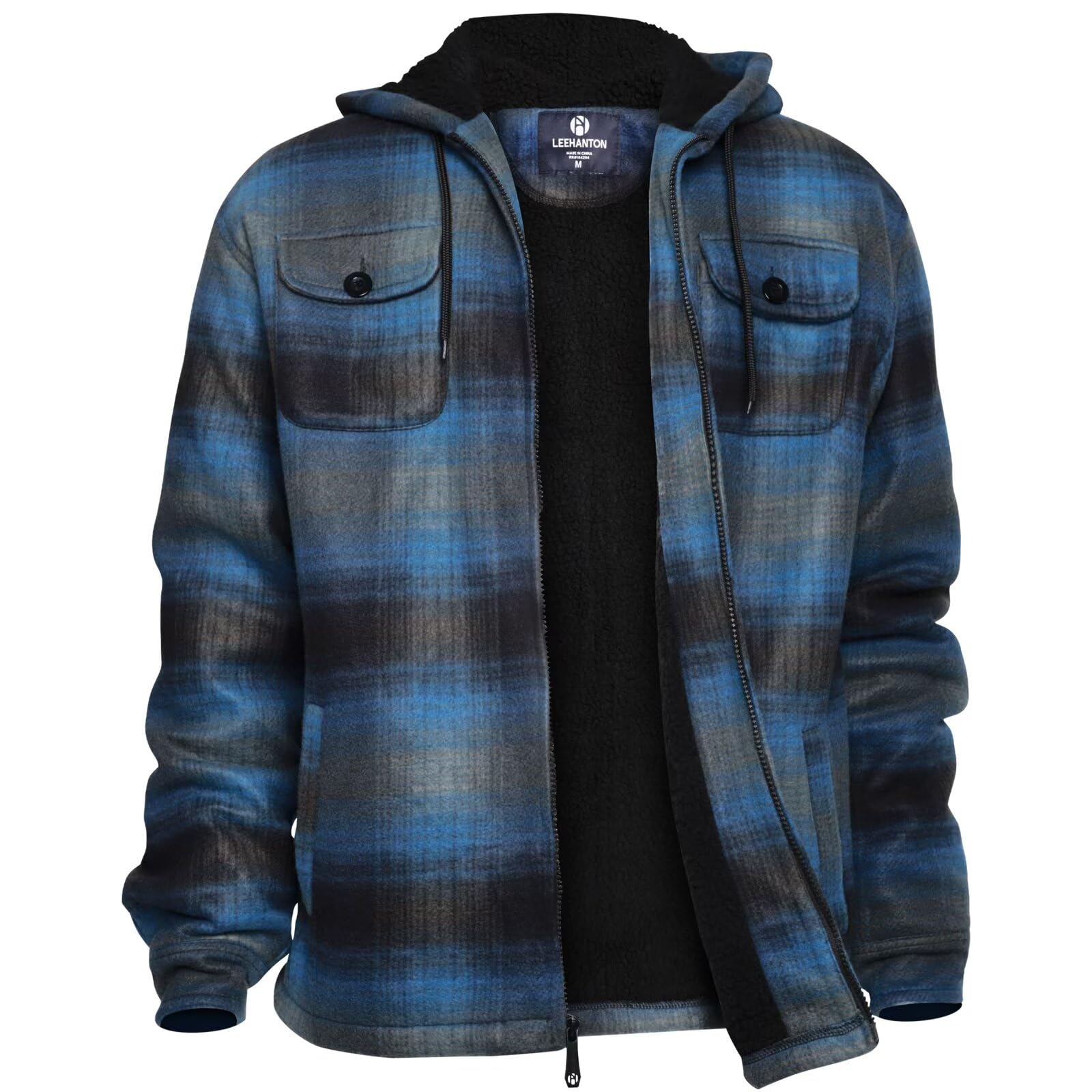 LeeHanTon Mens Flannel Jacket Heavyweight Sherpa Fleece Jackets Outdoor Hiking Casual Soft Warm Coat with Pockets