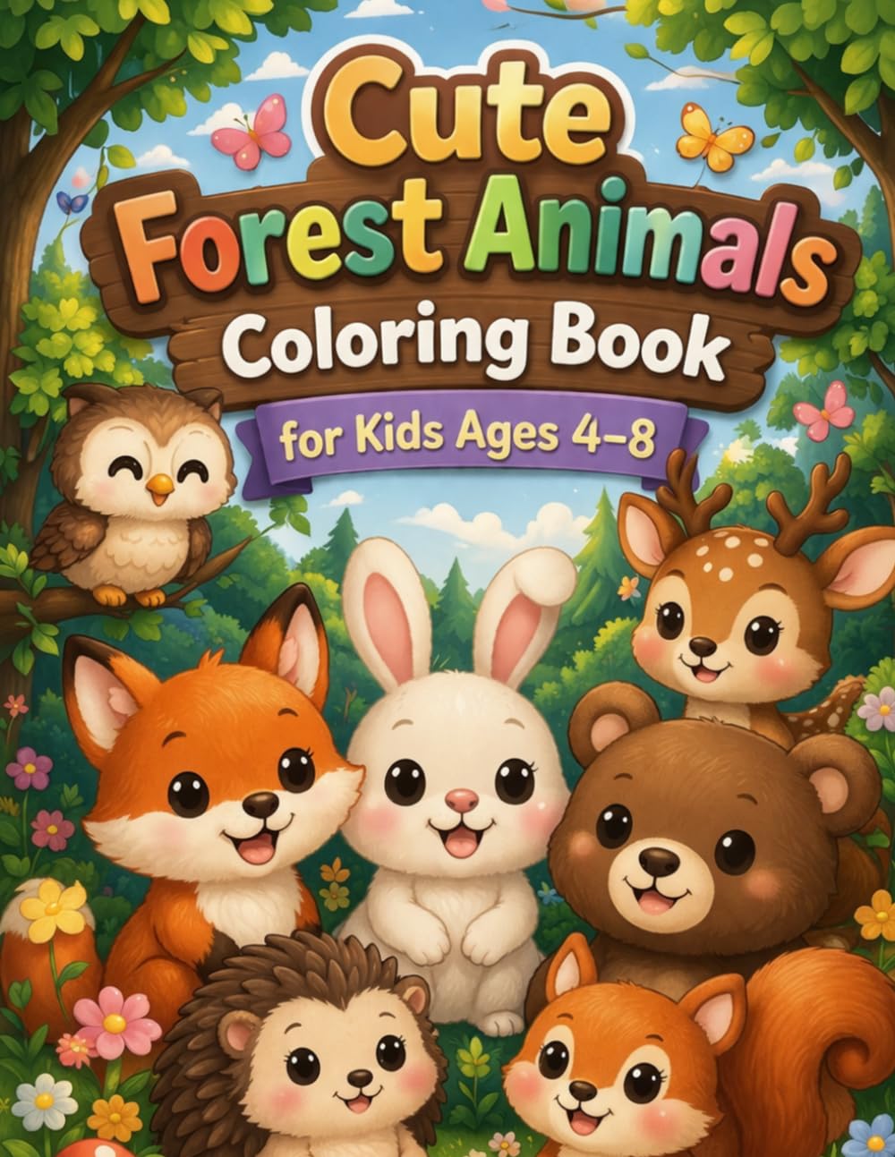 Cute Forest Animals Coloring Book for Kids Ages 4–8: Fun, Easy, and Adorable Animal Pages to Color