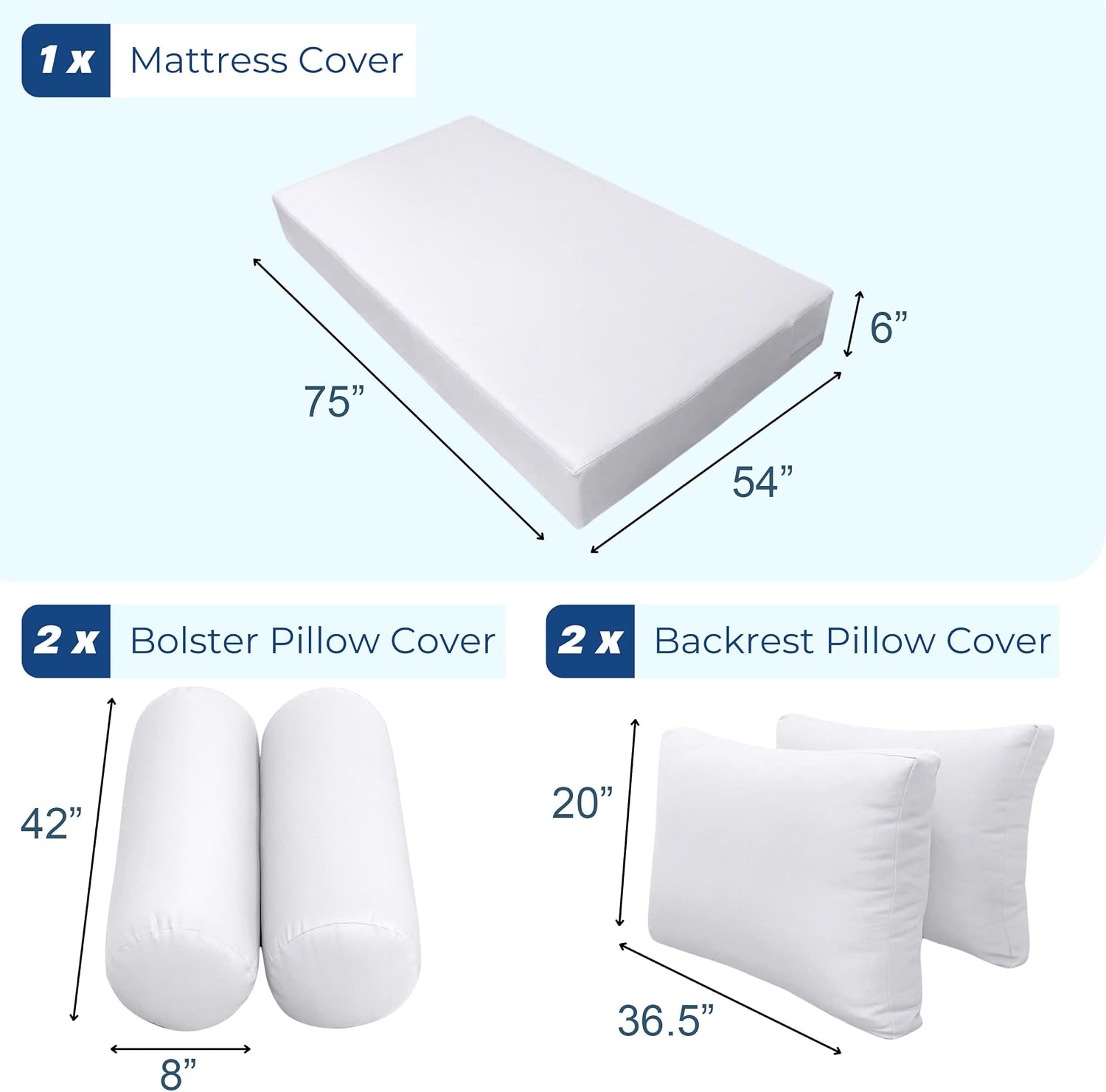 Prolinemax Style 2 - Mattress & Pillow Bolster Cushion for Outdoor Indoor Daybed Porch Swing Bed Knife Edge Full Size AD101 | Covers ONLY |