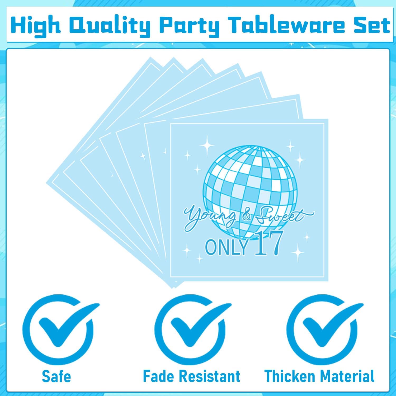 17 Birthday Decorations Supplies for Girls, 96PCS Dancing Young and Sweet Only 17 Queen Tableware, Disposable Paper Plates Napkins Set (Serve 24 Guests) - Image 3